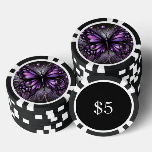 Whimsical Gothic Butterfly Purple Black Colourful Poker Chips