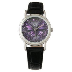 Whimsical Gothic Butterfly Purple Black Colourful Watch