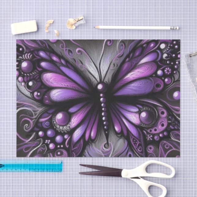 Whimsical Gothic Butterfly Purple Decoupage Tissue Paper (Craft)