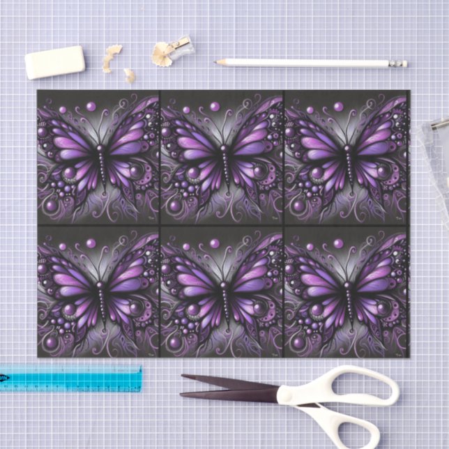 Whimsical Gothic Butterfly Purple Decoupage Tissue Paper (Craft)
