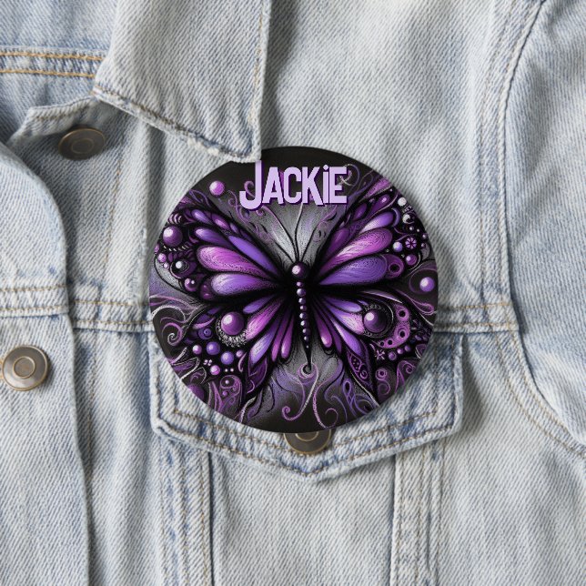 Whimsical Gothic Butterfly Purple Personalised 10 Cm Round Badge (In Situ)