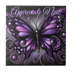 Whimsical Gothic Butterfly Purple Personalised Ceramic Tile