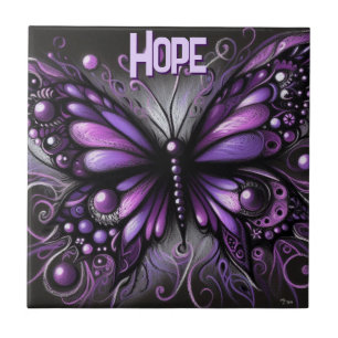Whimsical Gothic Butterfly Purple Personalised Ceramic Tile