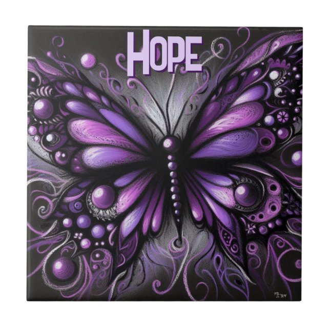 Whimsical Gothic Butterfly Purple Personalised Ceramic Tile (Front)