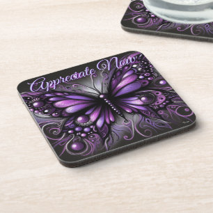Whimsical Gothic Butterfly Purple Personalised Coaster