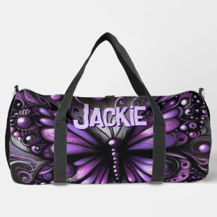 Whimsical Gothic Butterfly Purple Personalised Duffle Bag