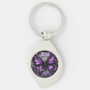 Whimsical Gothic Butterfly Purple Personalised Key Ring