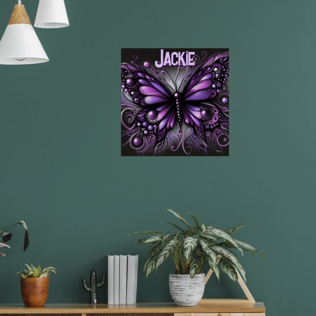 Whimsical Gothic Butterfly Purple Personalised Poster (Living Room 1)