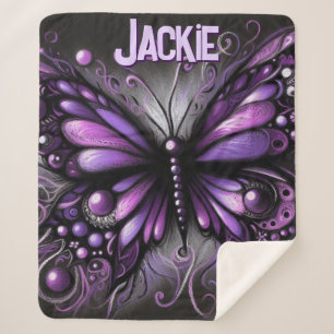 Whimsical Gothic Butterfly Purple Personalised Sherpa Blanket