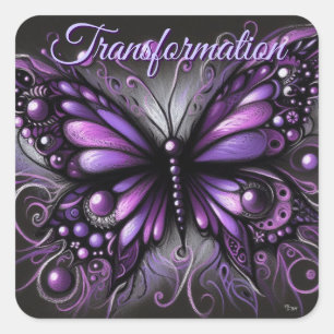 Whimsical Gothic Butterfly Purple Personalised Square Sticker
