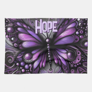Whimsical Gothic Butterfly Purple Personalised Tea Towel