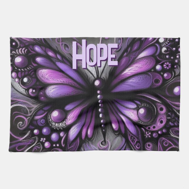 Whimsical Gothic Butterfly Purple Personalised Tea Towel (Horizontal)