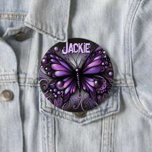 Whimsical Gothic Butterfly Purple Personalized 10 Cm Round Badge