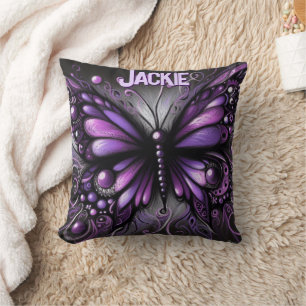 Whimsical Gothic Butterfly Purple Personalized Cushion