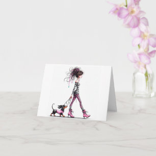 Whimsical Gothic Dachshund Girl Card