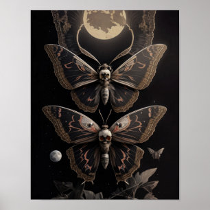 Whimsical Gothic Deathhead Moth Moon  Poster
