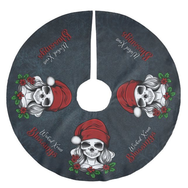 Whimsical Gothic Santa Skull Christmas Brushed Polyester Tree Skirt (Front)