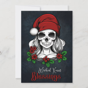 Whimsical Gothic Santa Skull Christmas Holiday Card
