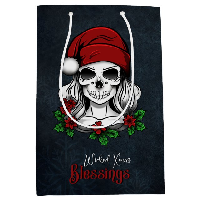 Whimsical Gothic Santa Skull Christmas Medium Gift Bag (Front)