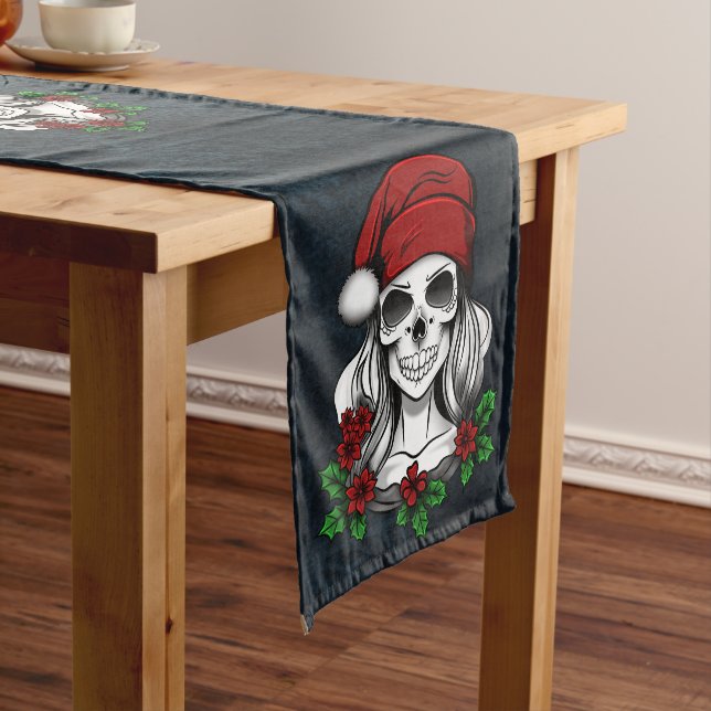 Whimsical Gothic Santa Skull Christmas Medium Table Runner (In Situ)