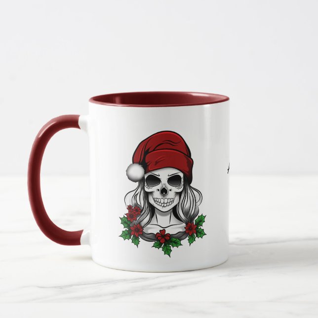 Whimsical Gothic Santa Skull Christmas Mug (Left)