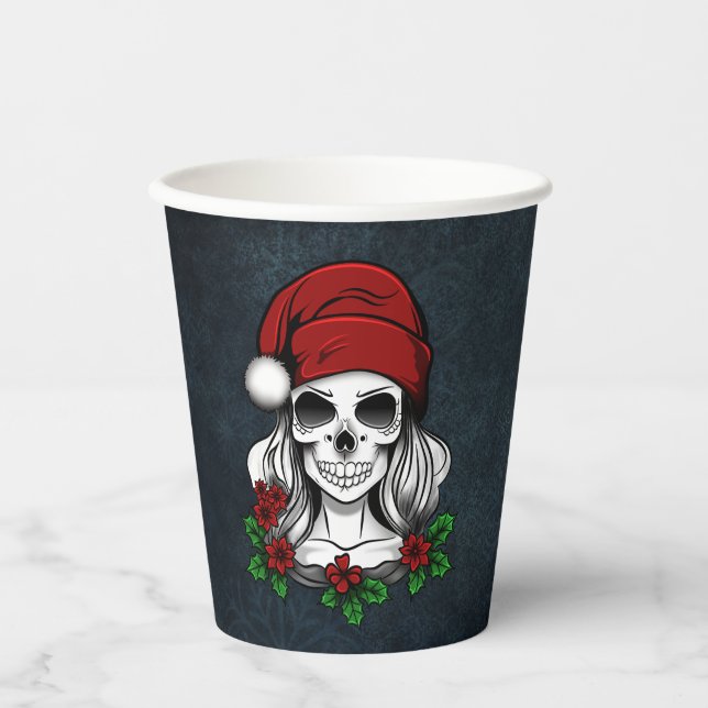 Whimsical Gothic Santa Skull Christmas Paper Cups (Front)