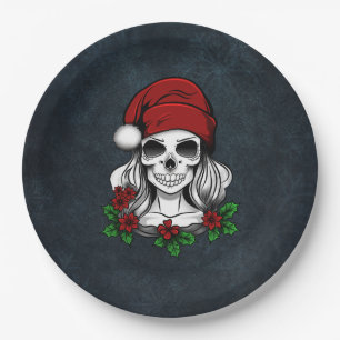 Whimsical Gothic Santa Skull Christmas Paper Plate