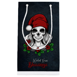 Whimsical Gothic Santa Skull Christmas Small Gift Bag
