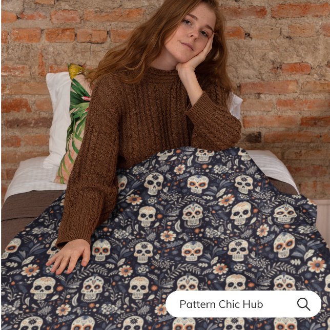 Whimsical Gothic Sugar Skull Modern Vintage Fleece Blanket (Creator Uploaded)