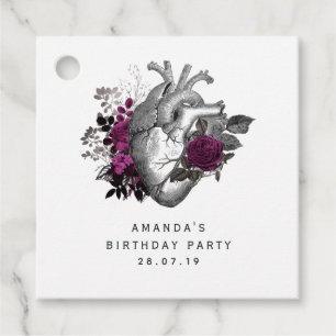 Whimsical Gothic Vintage Floral Heart Favour Tags