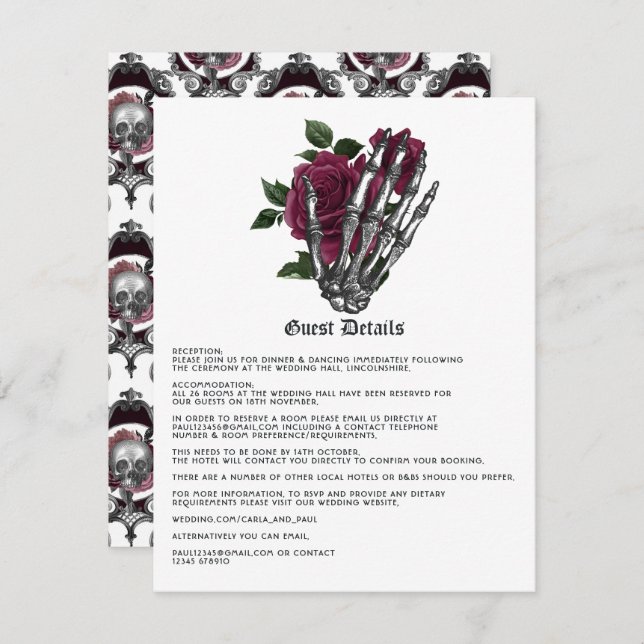 Whimsical Gothic Wedding Guest Details Enclosure Card (Front/Back)