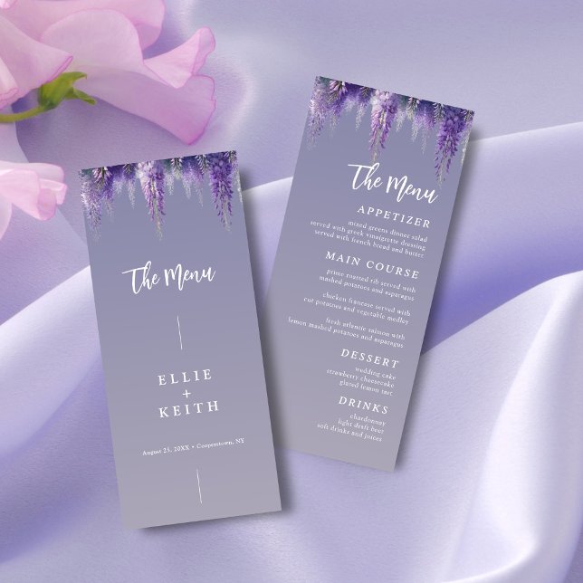 Whimsical Gradient Purple Floral Modern Wedding Menu (Creator Uploaded)