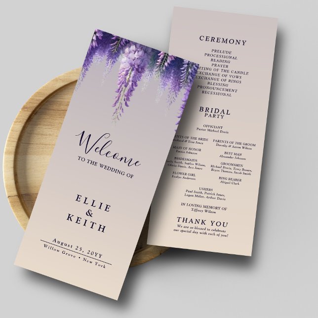 Whimsical Gradient Purple Floral Wedding Program (Creator Uploaded)