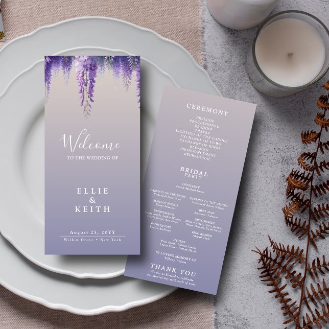 Whimsical Gradient Purple Floral Wedding Program (Creator Uploaded)