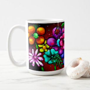 Whimsical Graffiti-Style Floral Flowers Ladybug Coffee Mug