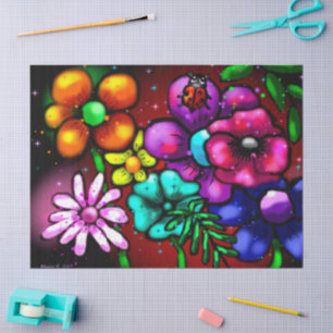 Whimsical Graffiti-Style Floral Ladybug Decoupage Tissue Paper