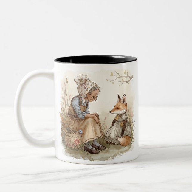 Whimsical Grandma & Fox Coffee Mug – Cosy Kind_One (Left)