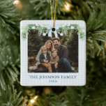 Whimsical Grandmillenial Blue Bow Family Photo Ceramic Ornament<br><div class="desc">💙🎀 Whimsical Grandmillennial Blue Bow Family Photo Ceramic Ornament Add a touch of timeless charm to your holiday décor with our Whimsical Grandmillennial Blue Bow Family Photo Ornament. Featuring a soft blue plaid background, a dainty satin ribbon bow, this keepsake ornament perfectly blends classic elegance with modern whimsy. Personalise it...</div>