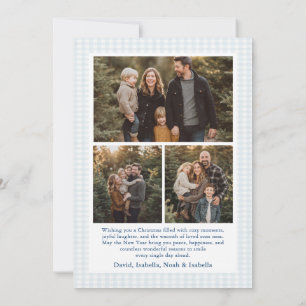 Whimsical Grandmillenial Blue Bow Family Photo Holiday Card