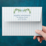 Whimsical Grandmillenial Gingham Blue Bow Garland  Envelope<br><div class="desc">💙🎀 Whimsical Grandmillennial Gingham Blue Bow Garland Envelope Wrap your holiday greetings in timeless charm with our Whimsical Grandmillennial Gingham Blue Bow Garland Envelope! Featuring a soft blue gingham pattern, scalloped edging, and an elegant satin ribbon bow garland across the flap, this envelope adds a sweet vintage touch to your...</div>