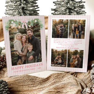 Whimsical Grandmillenial Pink Bow Family Photo Holiday Card