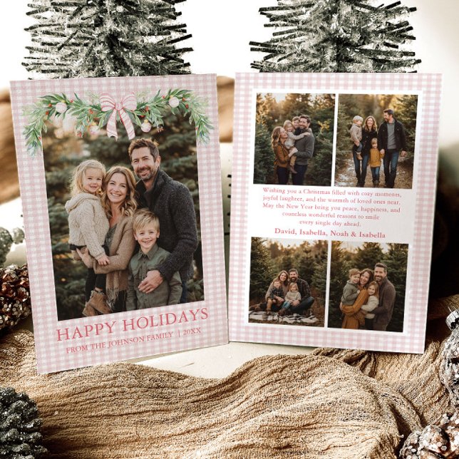 Whimsical Grandmillenial Pink Bow Family Photo Holiday Card (Whimsical Grandmillenial Pink Bow Family Photo Holiday Card)