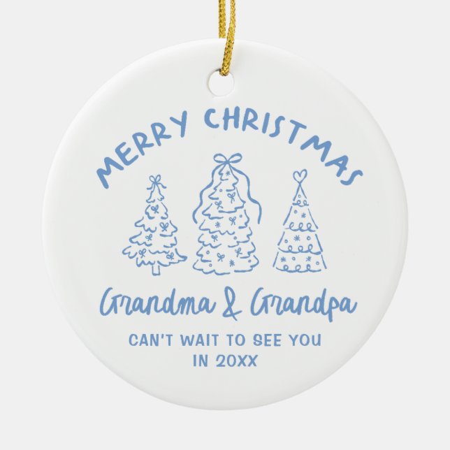 Whimsical Grandparents Pregnancy Announcement Ceramic Ornament (Front)