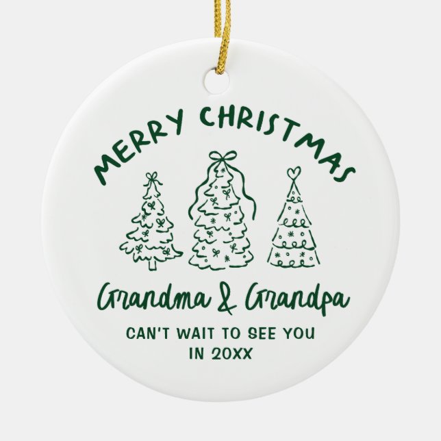 Whimsical Grandparents Pregnancy Announcement Ceramic Ornament (Front)