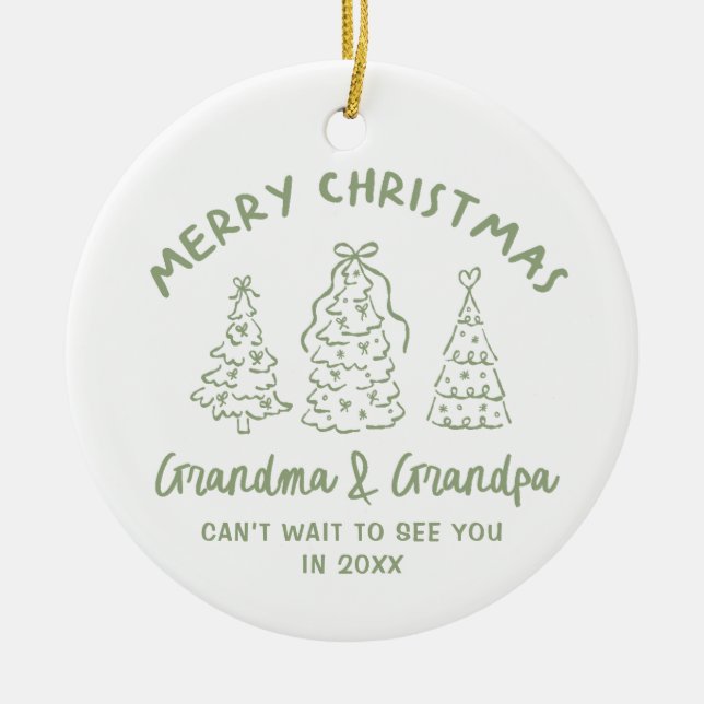 Whimsical Grandparents Pregnancy Announcement Ceramic Ornament (Front)