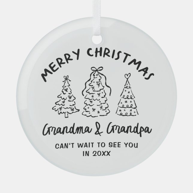 Whimsical Grandparents Pregnancy Announcement Glass Tree Decoration (Front)