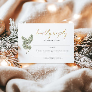 Whimsical Green and Gold Pine Cone Wedding RSVP Card
