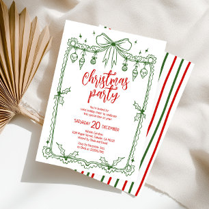 Whimsical Green and Red Hand Drawn Christmas Party Invitation