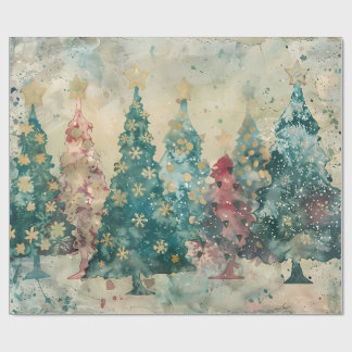 Whimsical Green and Red Trees with a touch of Gold Wrapping Paper