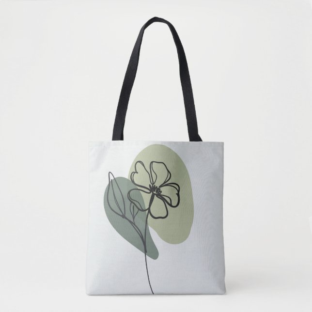 Whimsical Green & Blue Floral with Playful Design Tote Bag (Front)